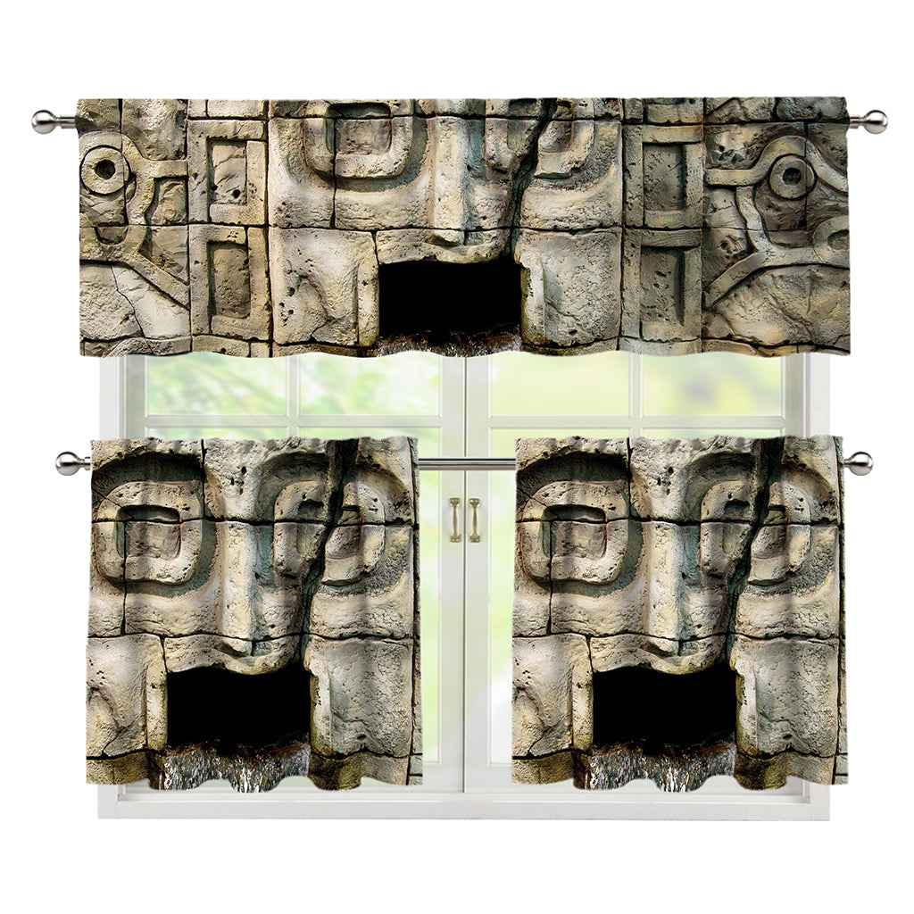 Mayan Stone Print 3 Piece Kitchen Curtains