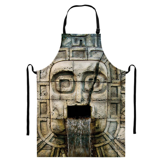 Mayan Stone Print Bib Apron With Pocket