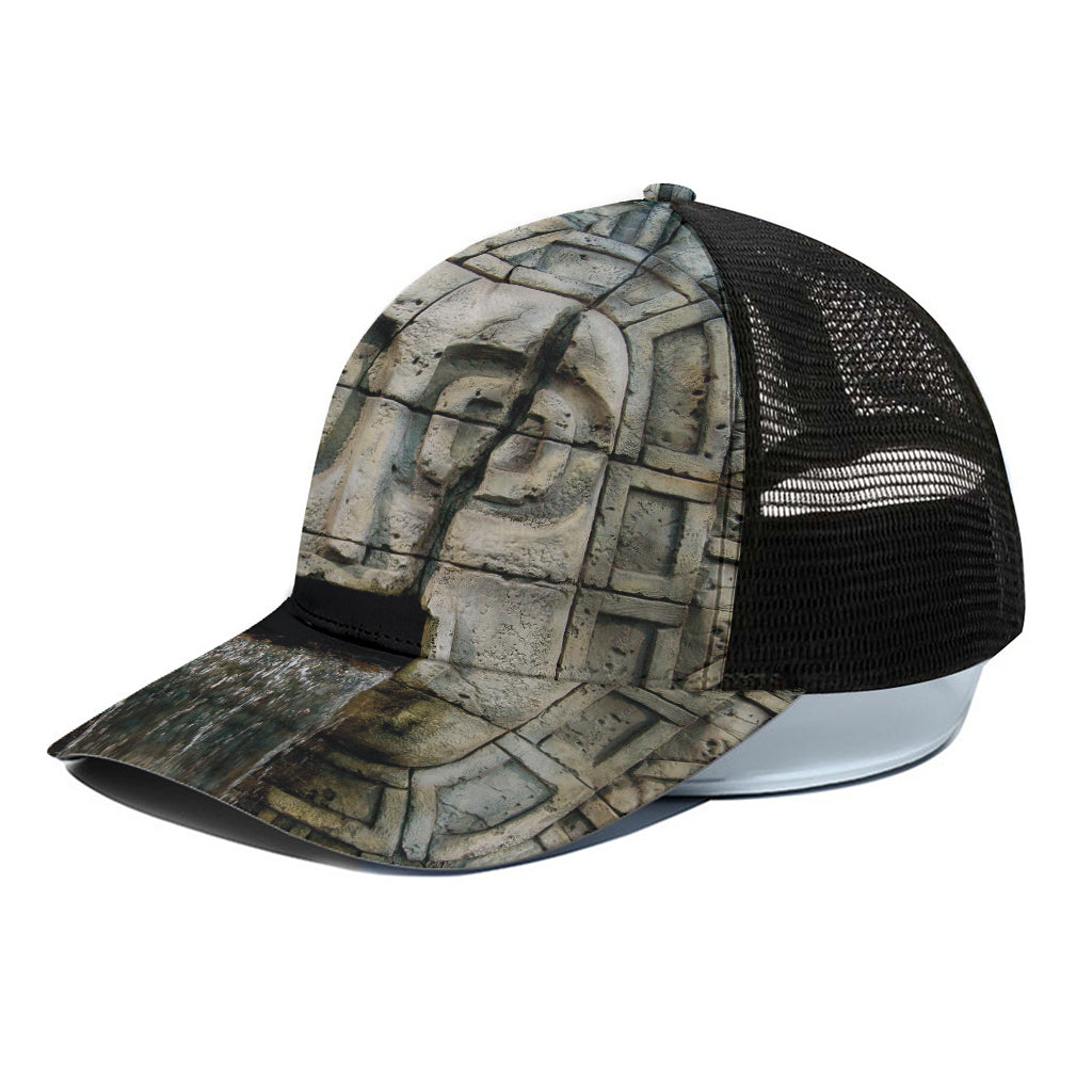 Mayan Stone Print Black Mesh Trucker Cap