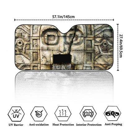 Mayan Stone Print Car Windshield Sun Shade