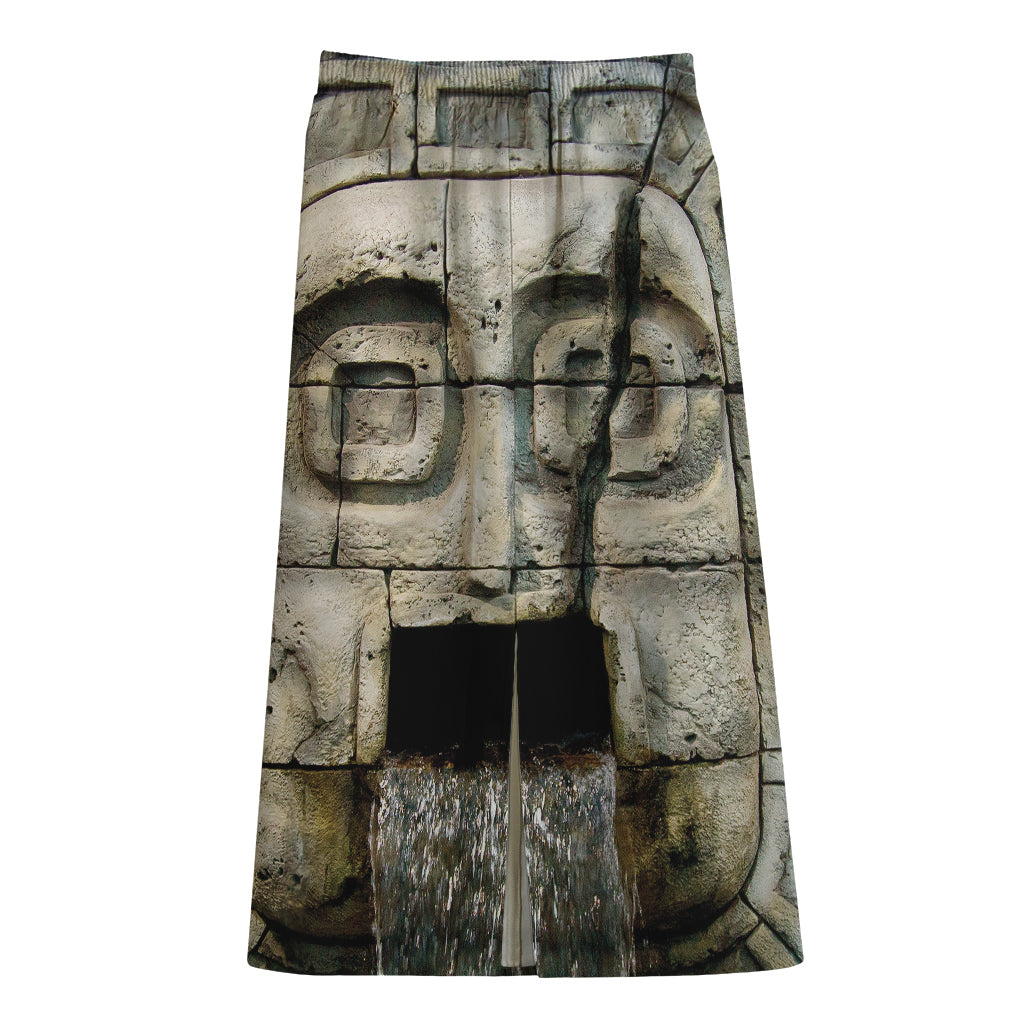 Mayan Stone Print Cotton Front Slit Maxi Skirt