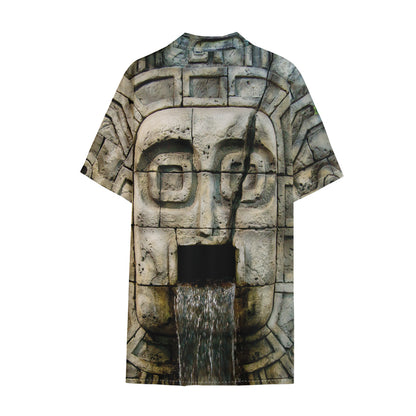 Mayan Stone Print Cotton Hawaiian Shirt