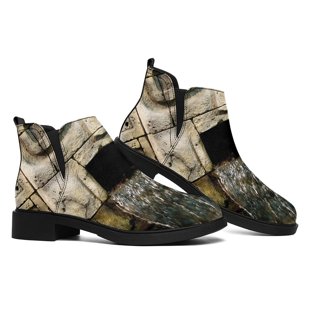 Mayan Stone Print Flat Ankle Boots