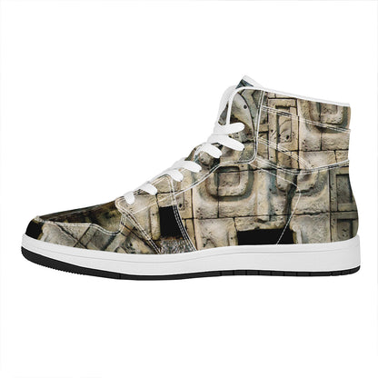Mayan Stone Print High Top Leather Sneakers