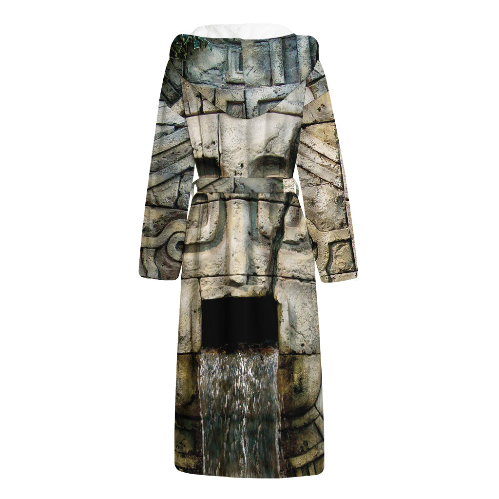 Mayan Stone Print Hooded Bathrobe