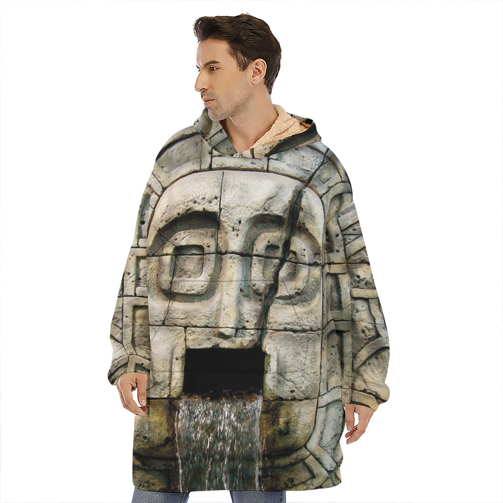 Mayan Stone Print Hoodie Blanket