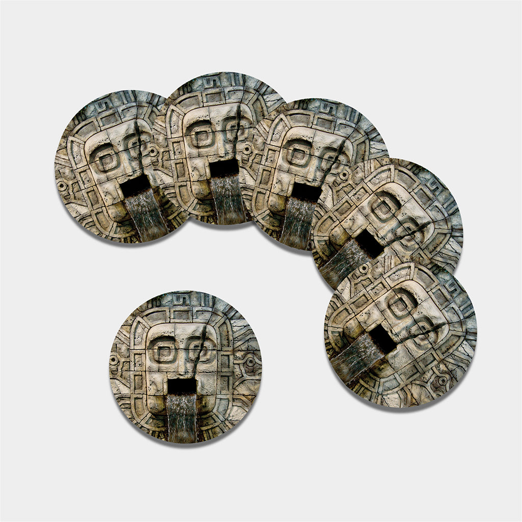 Mayan Stone Print Leather Coaster Set