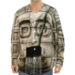 Mayan Stone Print Long Sleeve Baseball Jersey