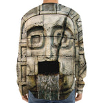 Mayan Stone Print Long Sleeve Baseball Jersey