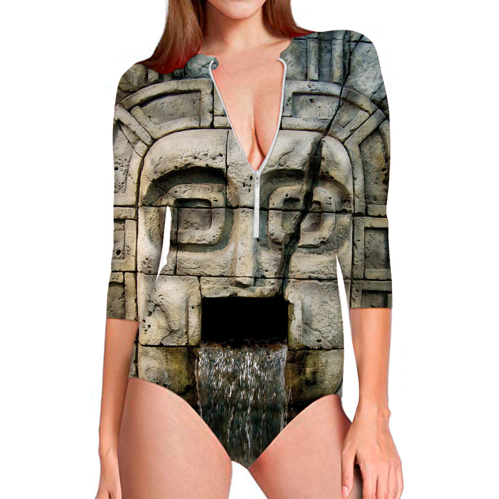 Mayan Stone Print Long Sleeve Swimsuit