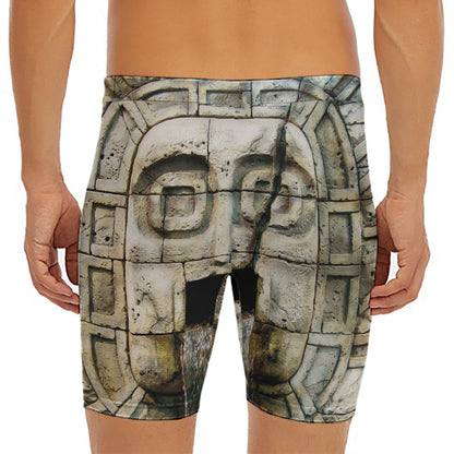 Mayan Stone Print Men's Long Boxer Briefs