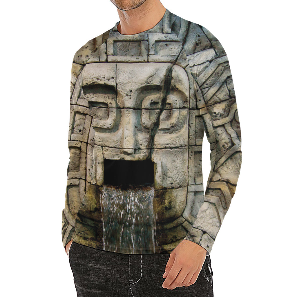 Mayan Stone Print Men's Long Sleeve Rash Guard