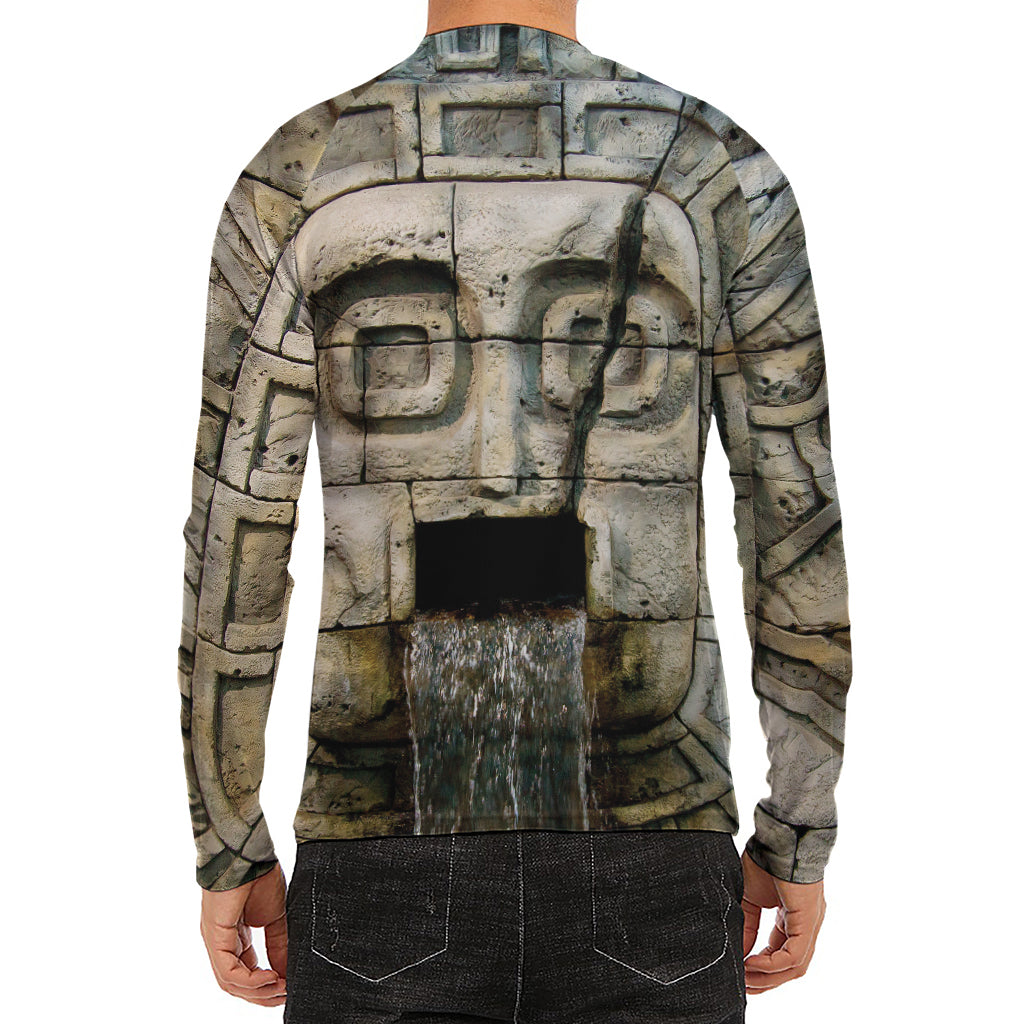 Mayan Stone Print Men's Long Sleeve Rash Guard