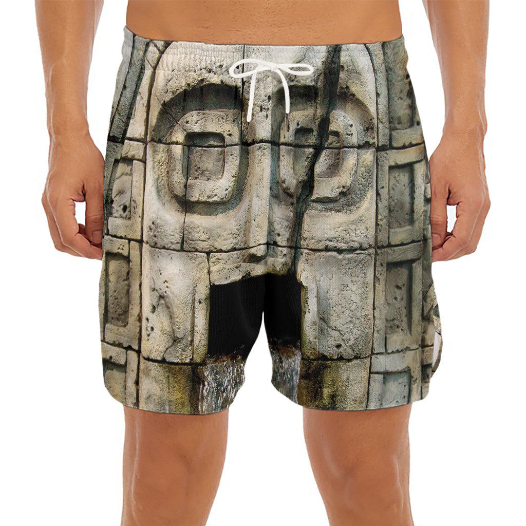 Mayan Stone Print Men's Split Running Shorts