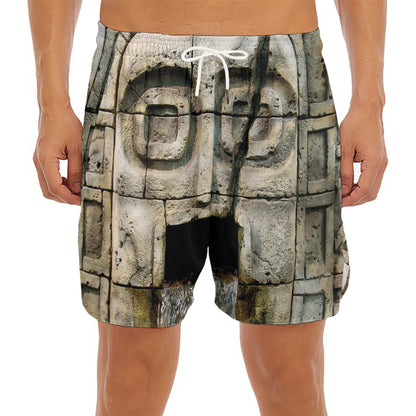 Mayan Stone Print Men's Split Running Shorts