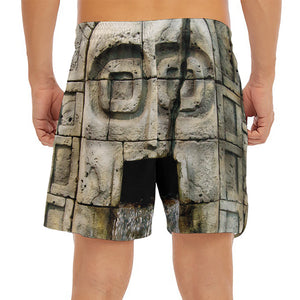 Mayan Stone Print Men's Split Running Shorts