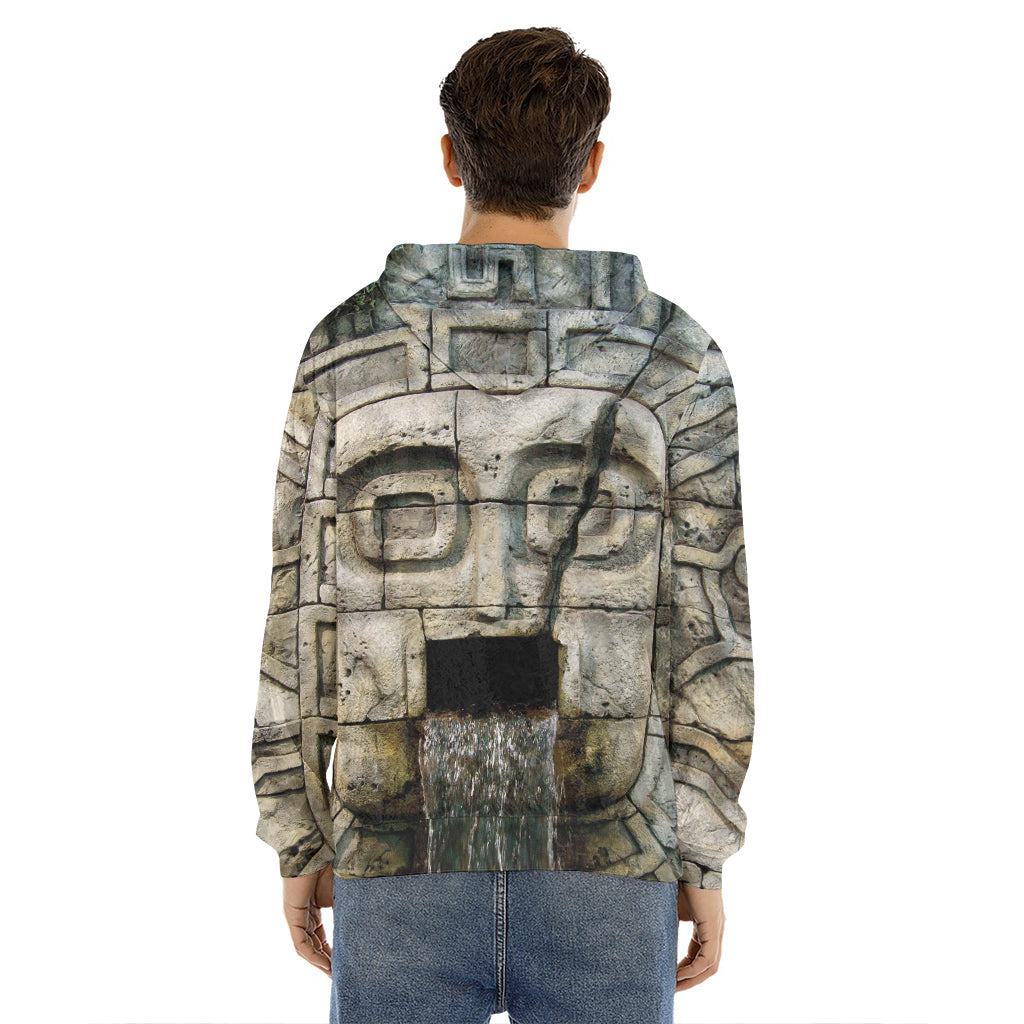 Mayan Stone Print Men's Velvet Pullover Hoodie
