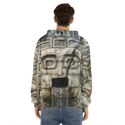 Mayan Stone Print Men's Velvet Pullover Hoodie