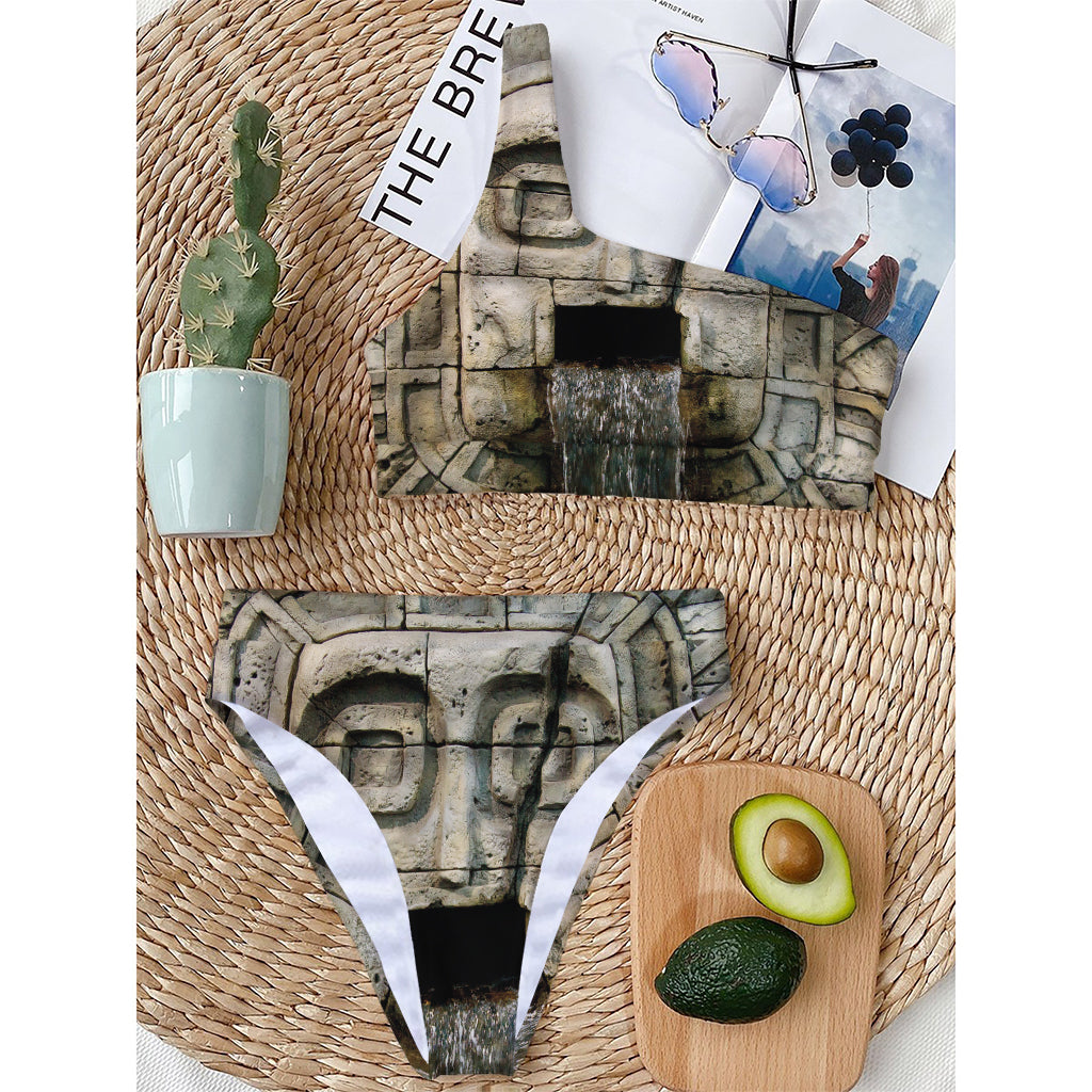 Mayan Stone Print One Shoulder Bikini Top