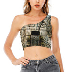 Mayan Stone Print One Shoulder Crop Top