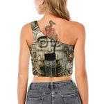 Mayan Stone Print One Shoulder Crop Top
