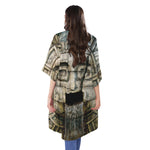 Mayan Stone Print Open Front Beach Cover Up