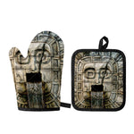 Mayan Stone Print Oven Mitt And Pot Holder Set