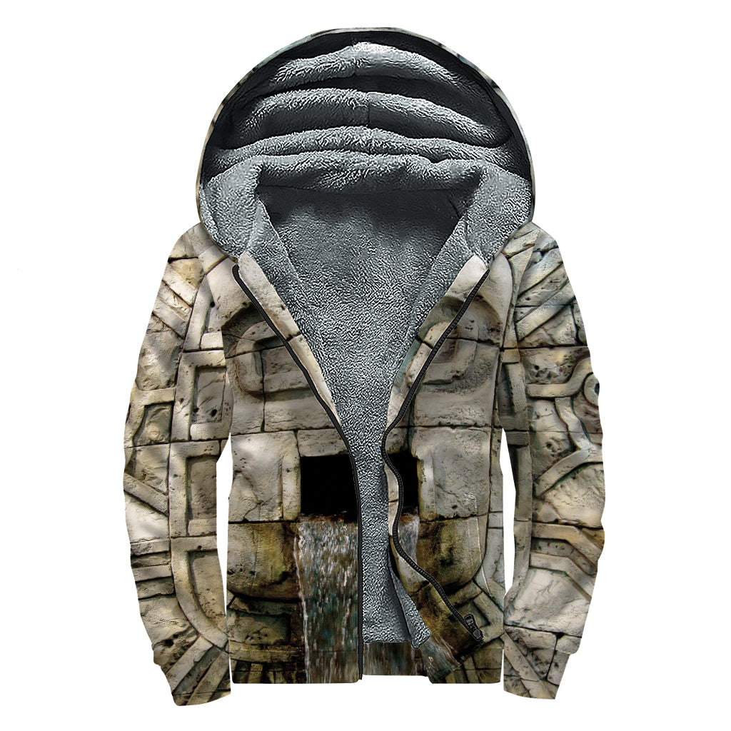 Mayan Stone Print Sherpa Lined Zip Up Hoodie