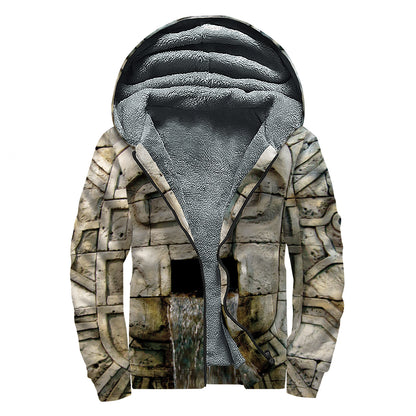 Mayan Stone Print Sherpa Lined Zip Up Hoodie