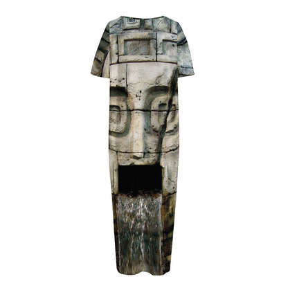 Mayan Stone Print Short Sleeve Long Nightdress