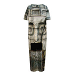 Mayan Stone Print Short Sleeve Long Nightdress
