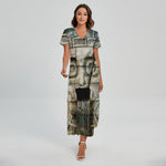 Mayan Stone Print Short Sleeve Maxi Dress