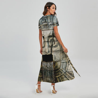 Mayan Stone Print Short Sleeve Maxi Dress