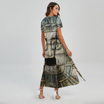 Mayan Stone Print Short Sleeve Maxi Dress