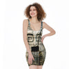 Mayan Stone Print Sleeveless Bodycon Dress