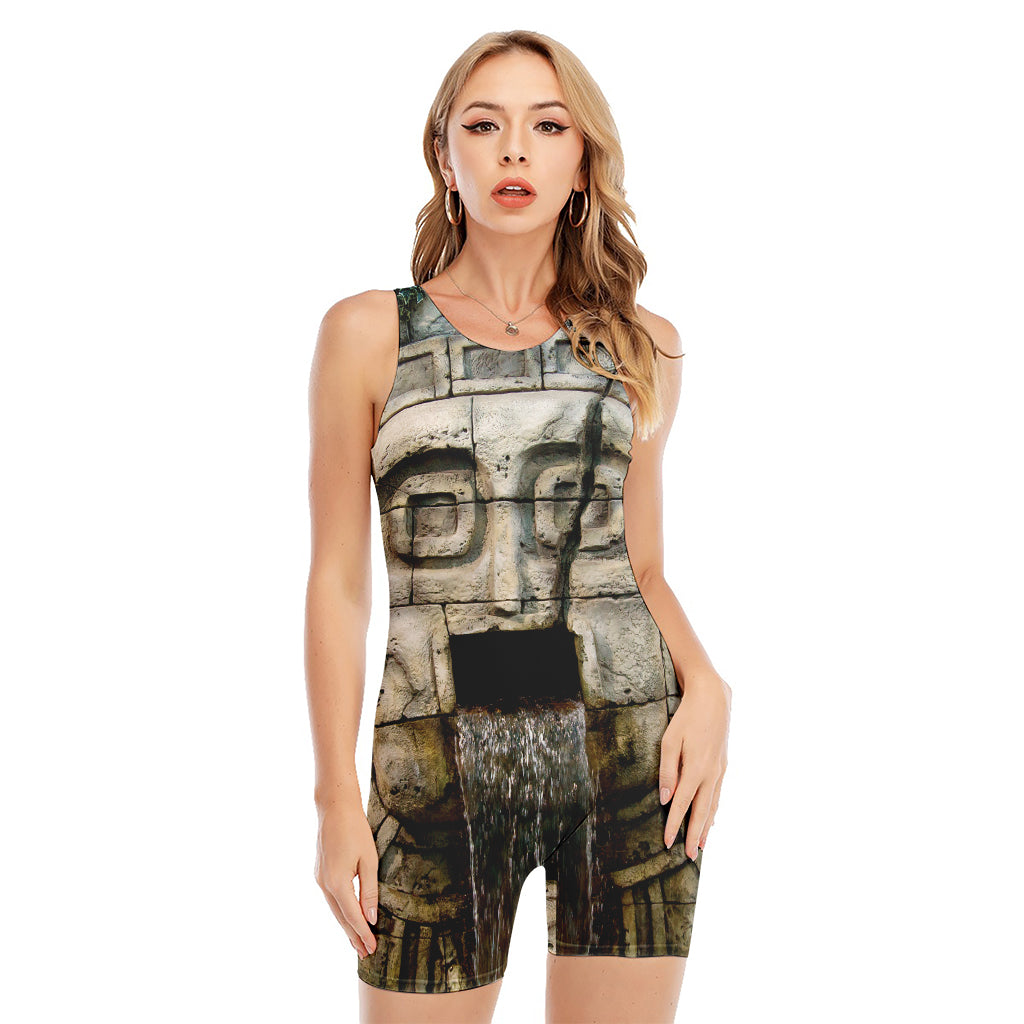 Mayan Stone Print Sleeveless One Piece Swimsuit