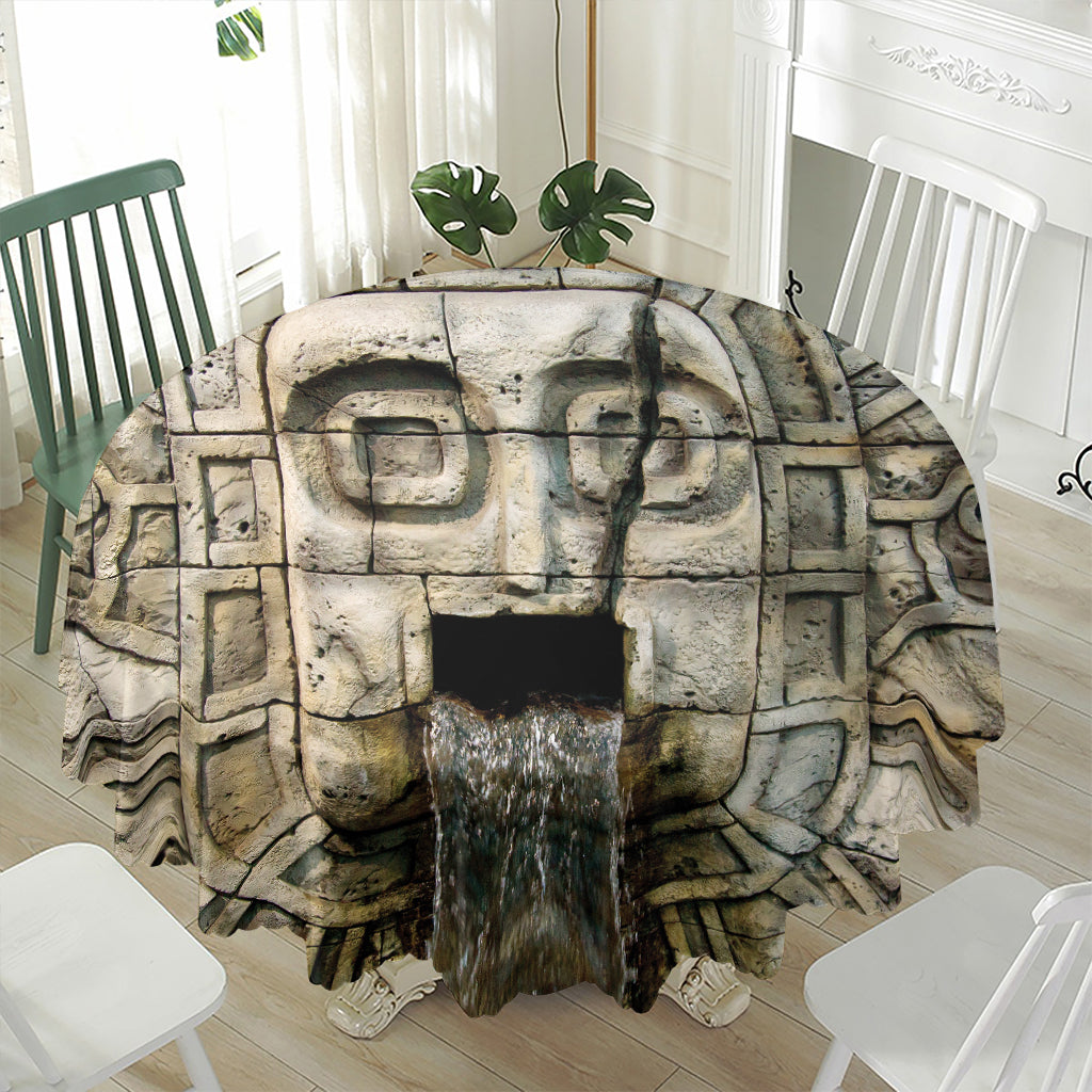 Mayan Stone Print Waterproof Round Tablecloth