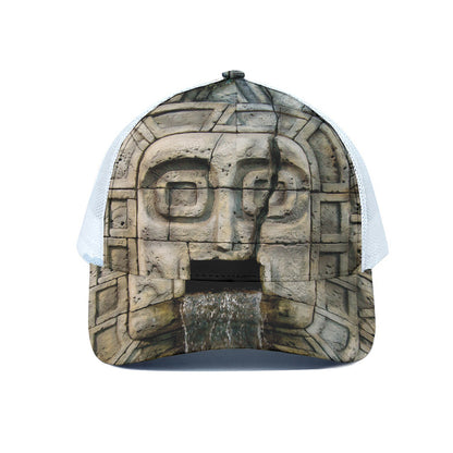 Mayan Stone Print White Mesh Trucker Cap