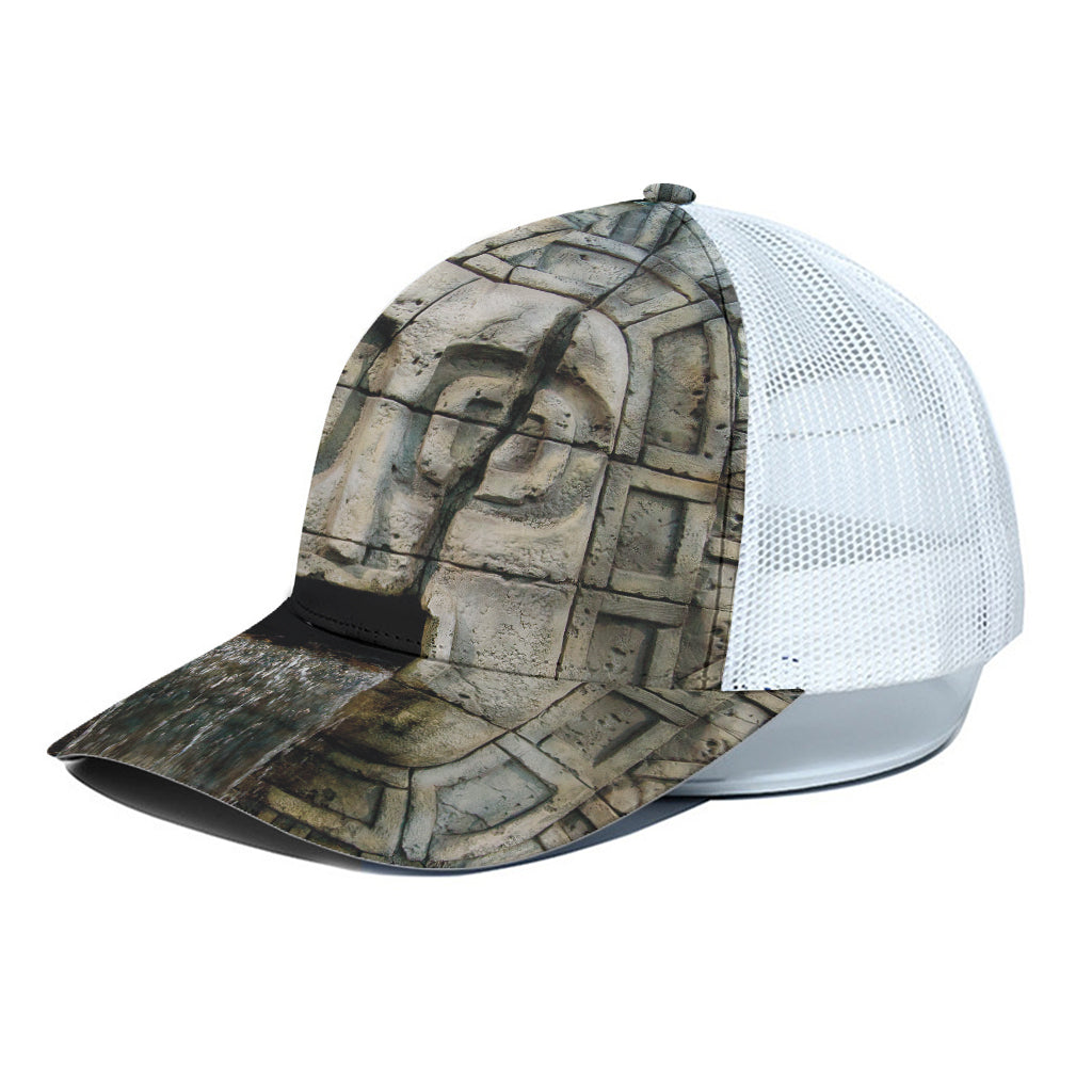 Mayan Stone Print White Mesh Trucker Cap