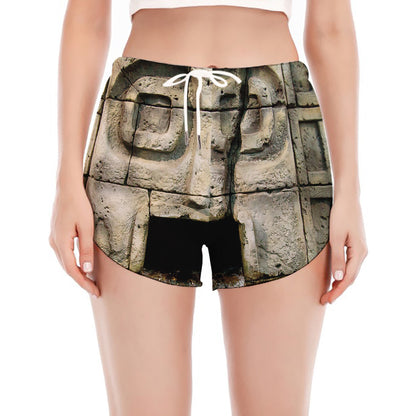 Mayan Stone Print Women's Split Running Shorts