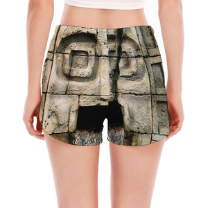 Mayan Stone Print Women's Split Running Shorts