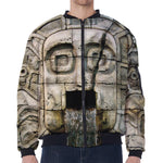 Mayan Stone Print Zip Sleeve Bomber Jacket