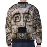 Mayan Stone Print Zip Sleeve Bomber Jacket