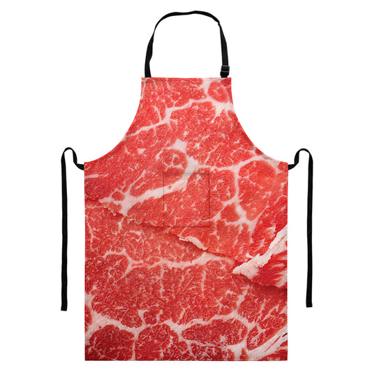 Meat Print Bib Apron With Pocket