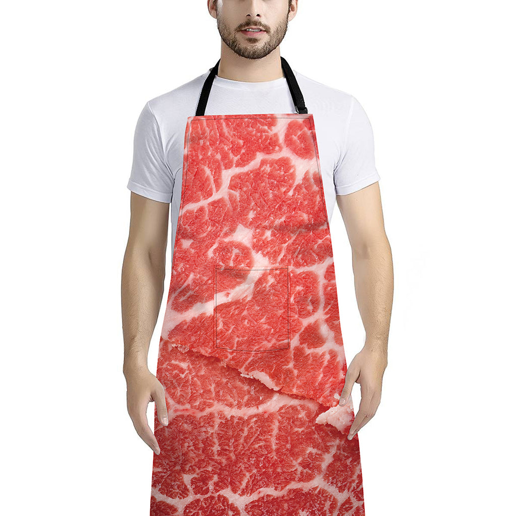 Meat Print Bib Apron With Pocket