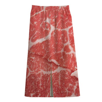 Meat Print Cotton Front Slit Maxi Skirt