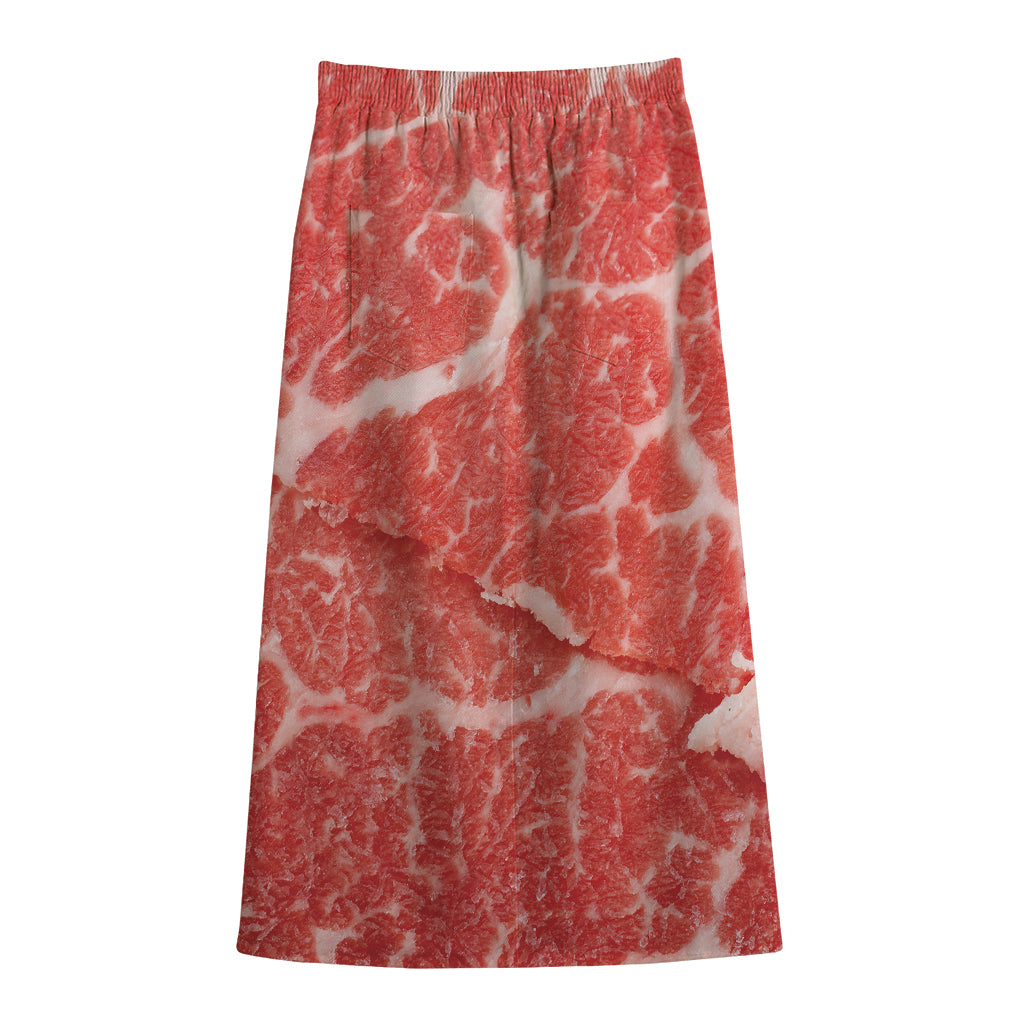 Meat Print Cotton Front Slit Maxi Skirt