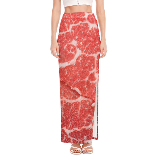 Meat Print High Slit Maxi Skirt