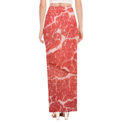 Meat Print High Slit Maxi Skirt