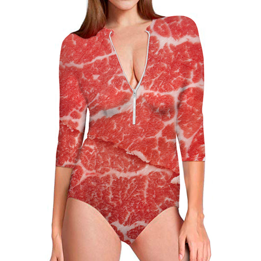 Meat Print Long Sleeve Swimsuit